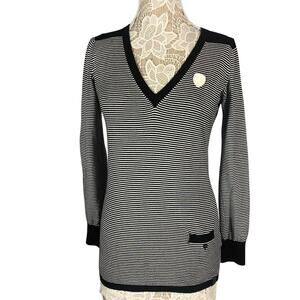 G - Star Raw V neck sweater striped black & white long fitted size large